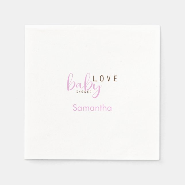 Baby Kärlek Rosa Flicka Shower Cocktail Pappersservett (Framsidan)