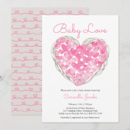 Baby Kärlek Rosa Hearts Rustic Girl Baby Shower Inbjudningar