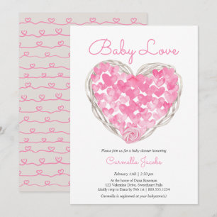 Baby Kärlek Rosa Hearts Rustic Girl Baby Shower Inbjudningar
