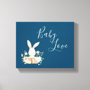 Baby Kärlek Script Rosa Blue Girl Woodland Animal Canvastryck