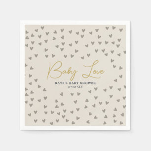 Baby Kärlek Taupe Hearts Gender Neutral Baby Showe Pappersservett