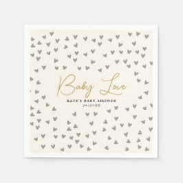 Baby Kärlek Taupe Hearts Gender Neutral Baby Showe Pappersservett
