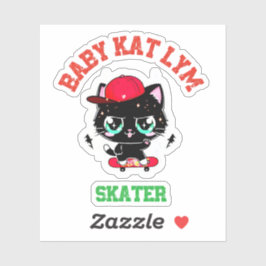 Baby Kat Lym Cute Skater Cat Cartoon Art Klistermärken