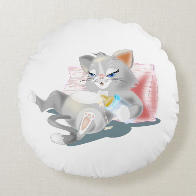 Baby Katt Rund Kudde (Framsidan)