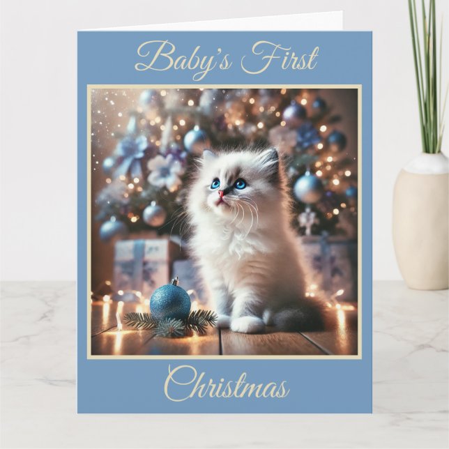 Baby Kattens första jul (blå) Kort (Framsida)