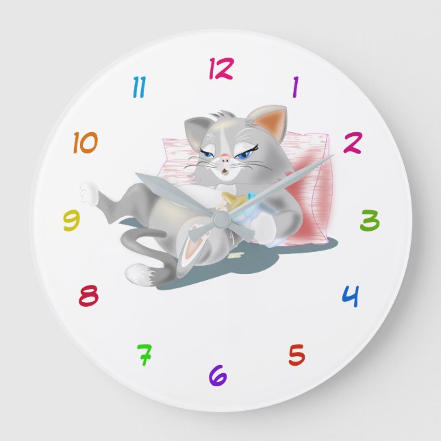 Baby Kattunge Clock - Anpassningsbar Färg Stor Klocka (Framsida)