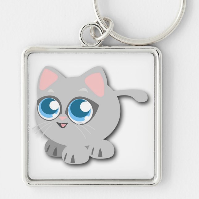 BABY KATTUNGE FYRKANTIG SILVERFÄRGAD NYCKELRING (Framsidan)