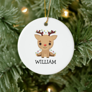 Baby Keepsakjuljulklappen Reindeer Namn Julgransprydnad Keramik