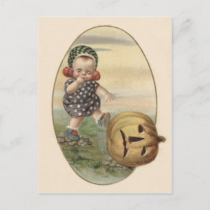 Baby Kicking Jack O'Lantern Pumpkin Vykort