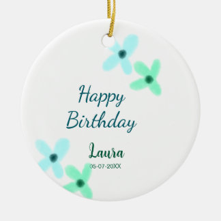 Baby kids 1st birthday add name blue green pastel  julgransprydnad keramik