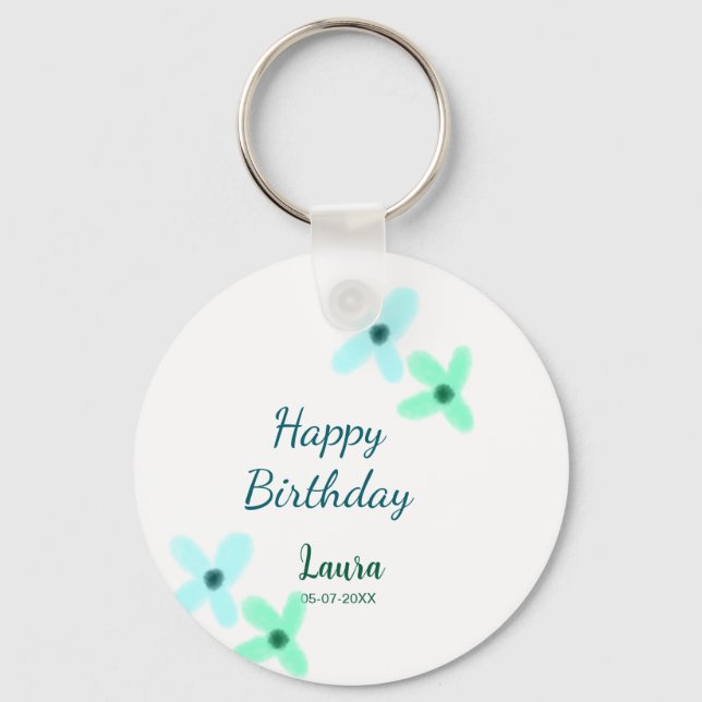 Baby kids 1st birthday add name blue green pastel  nyckelring (Framsida)