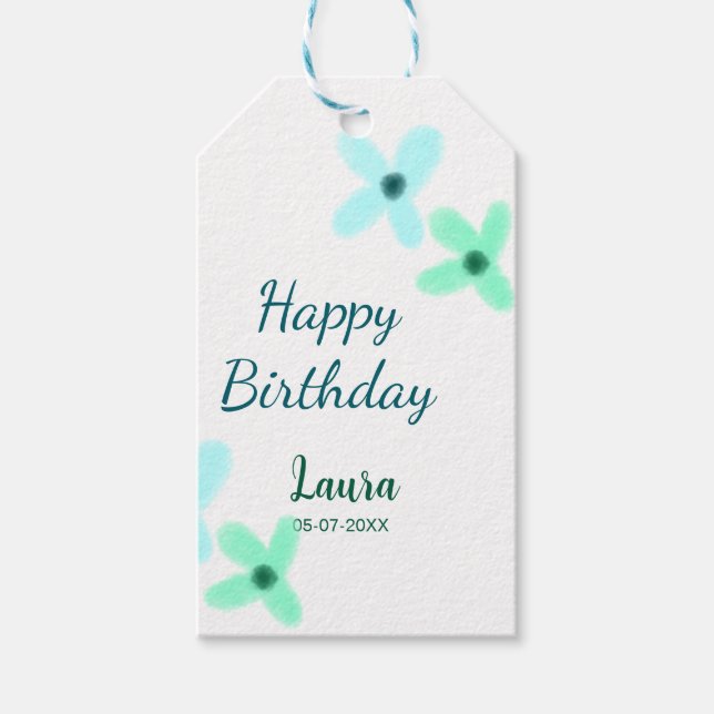 Baby kids 1st birthday add name blue green pastel  presentetikett (Framsidan)