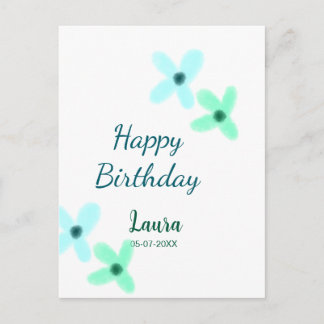 Baby kids 1st birthday add name blue green pastel  vykort