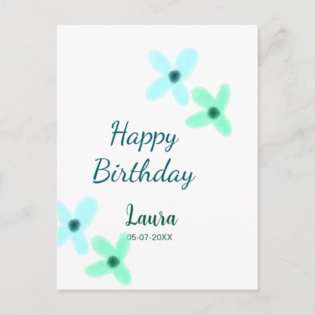 Baby kids 1st birthday add name blue green pastel  vykort (Framsida)