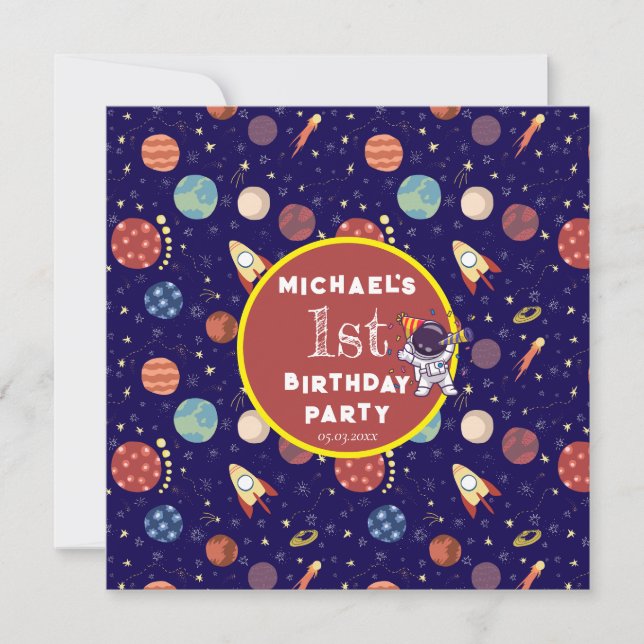 Baby Kids astronaut Rymd alla åldrar Födelsedagsfe Inbjudningar (Framsida)