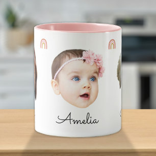 Baby Kids Family Ansikte 3 Foton Rainbow Boho Mugg