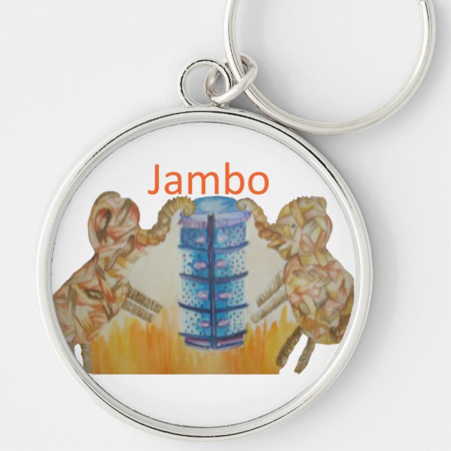Baby Kids Jambo Jumbo Elephants Design Rund Silverfärgad Nyckelring (Framsidan)