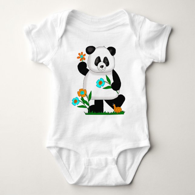 Baby Kids Panda med blommor 2 T-shirt (Framsida)