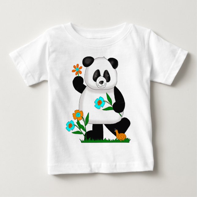 Baby Kids Panda Med Blommor 2 Tee (Framsida)