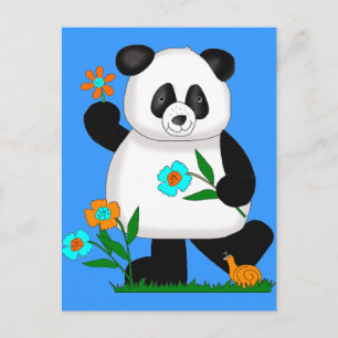 Baby Kids Panda Med Blommor 2 Vykort