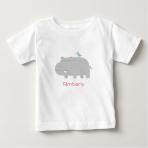 Baby & Kids: Söt Flodhäst med Blå Fågel Tecknad Fi T-shirt