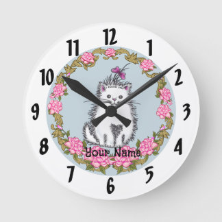 Baby Kitten Cat Clock Rund Klocka