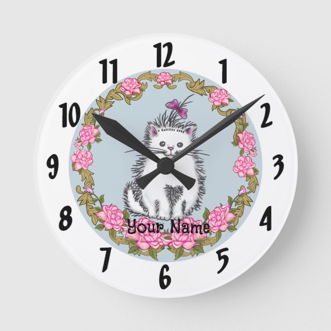 Baby Kitten Cat Clock Rund Klocka (Framsida)