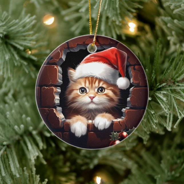 Baby Kitten i jultomten Julgransprydnad Keramik (Träd)