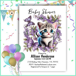 Baby Kitten och Butterflies Baby Shower Inbjudningar
