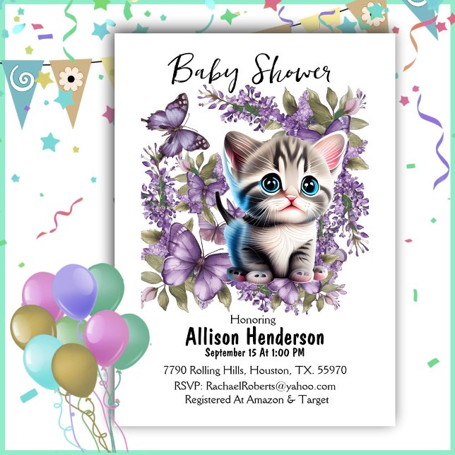 Baby Kitten och Butterflies Baby Shower Inbjudningar (Skapare uppladdad)