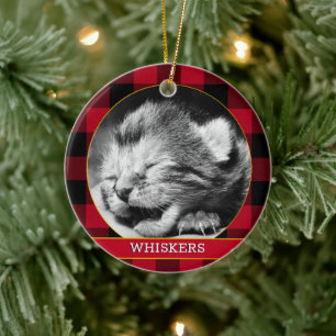 Baby Kitten, Red Buffalo Play, Cat Photo Rustic Julgransprydnad Keramik