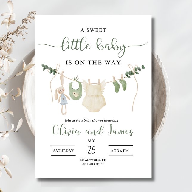 Baby Kläder Baby Shower Inbjudan, Minimalistisk Inbjudningar (Skapare uppladdad)