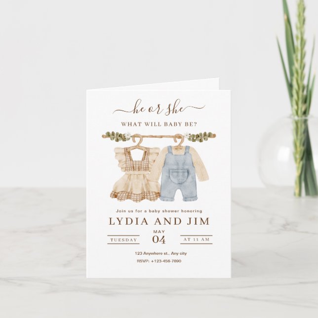 Baby Kläder Köns Avslöjande Inbjudan, Boho Baby Inbjudan (Framsida)