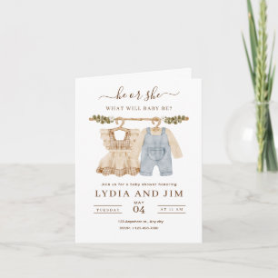 Baby Kläder Köns Avslöjande Inbjudan, Boho Baby Inbjudan