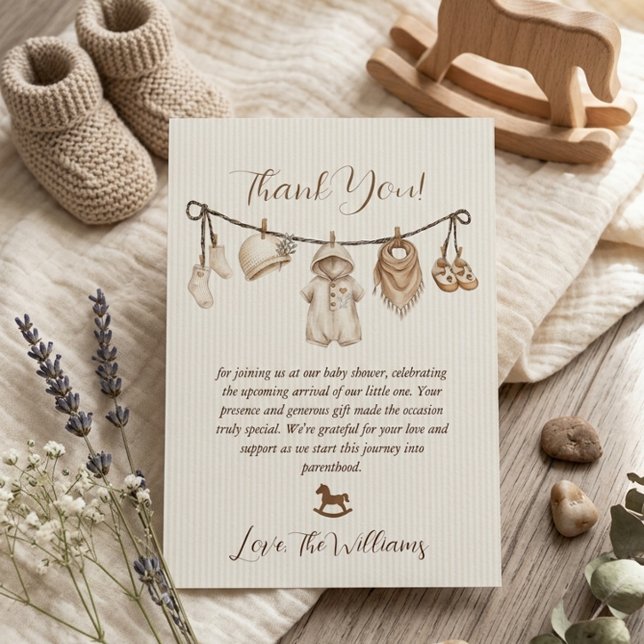 Baby Klädlinje Baby Shower Randig Tack Kort (Skapare uppladdad)
