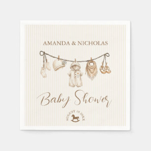Baby Klädlinje Neutral Baby Shower Randig Pappersservett