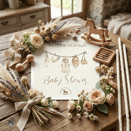 Baby Klädlinje Neutral Baby Shower Randig Pappersservett