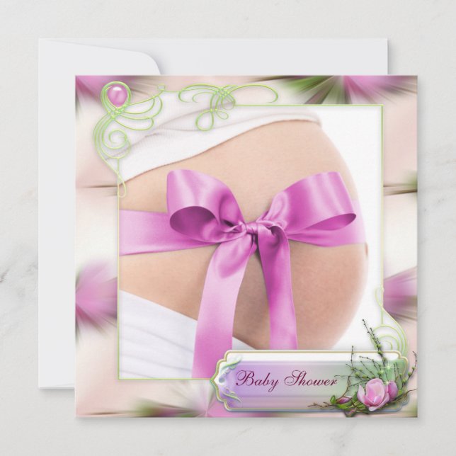 Baby-klump med Rosa Bow Rosa Magnolia Baby Shower Inbjudningar (Framsida)
