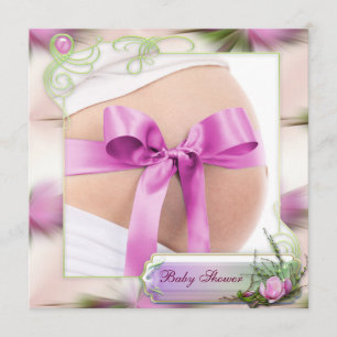 Baby-klump med Rosa Bow Rosa Magnolia Baby Shower Inbjudningar