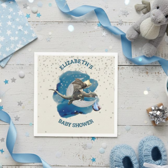 Baby Knight Dragon Silver Star Shower Pappersservett (Skapare uppladdad)