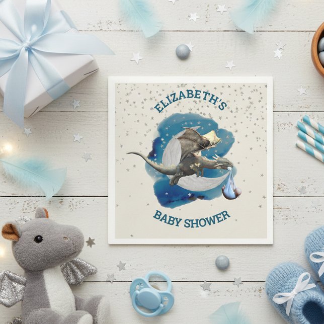 Baby Knight Dragon Silver Star Shower Pappersservett (Skapare uppladdad)