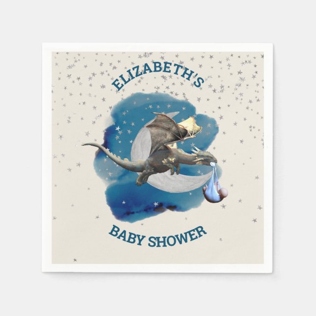 Baby Knight Dragon Silver Star Shower Pappersservett (Framsidan)