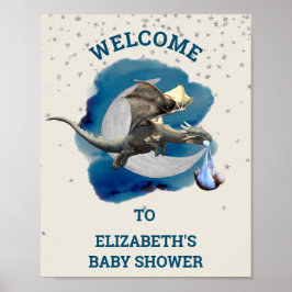 Baby Knight Dragon Silver Star Shower Poster