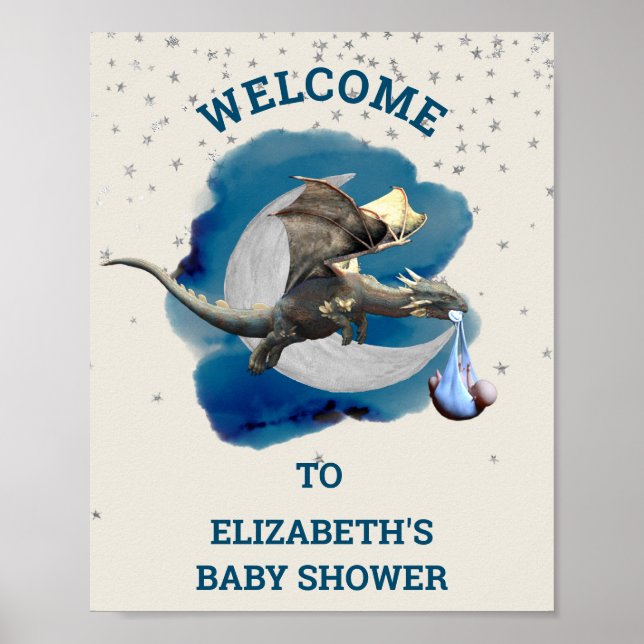 Baby Knight Dragon Silver Star Shower Poster (Framsidan)