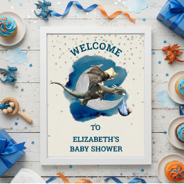 Baby Knight Dragon Silver Star Shower Poster