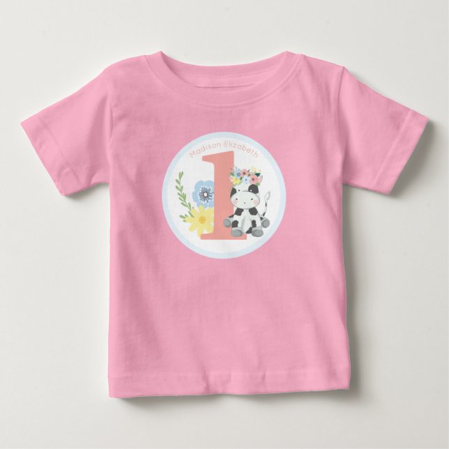 Baby Ko Floral Nummer Ett 1-års Födelsedagsfest T Shirt (Framsida)