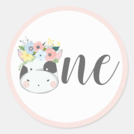 Baby Ko Floral Nummer Ett Födelsedagsfirande Clas Runt Klistermärke