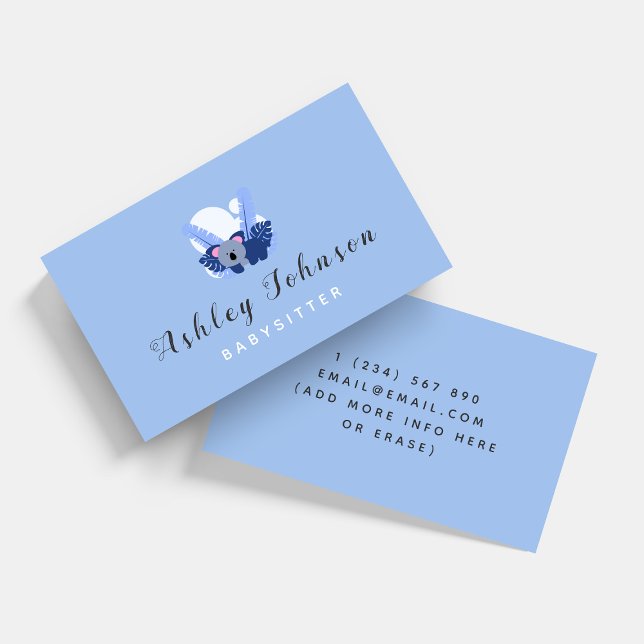 Baby Koala Babysitter Business Card Blue Tropical Visitkort (Skapare uppladdad)