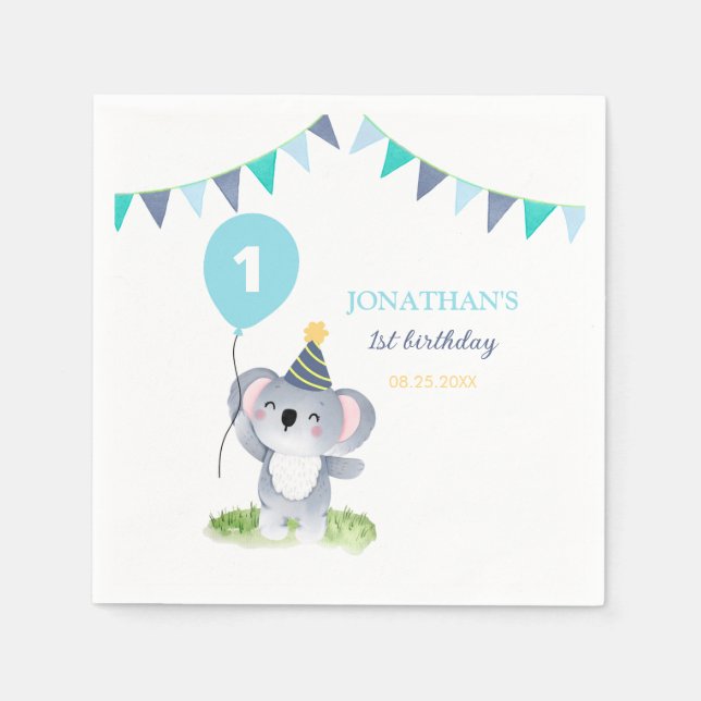 Baby Koala Balloon Party Flag Birthday Pappersservett (Framsidan)