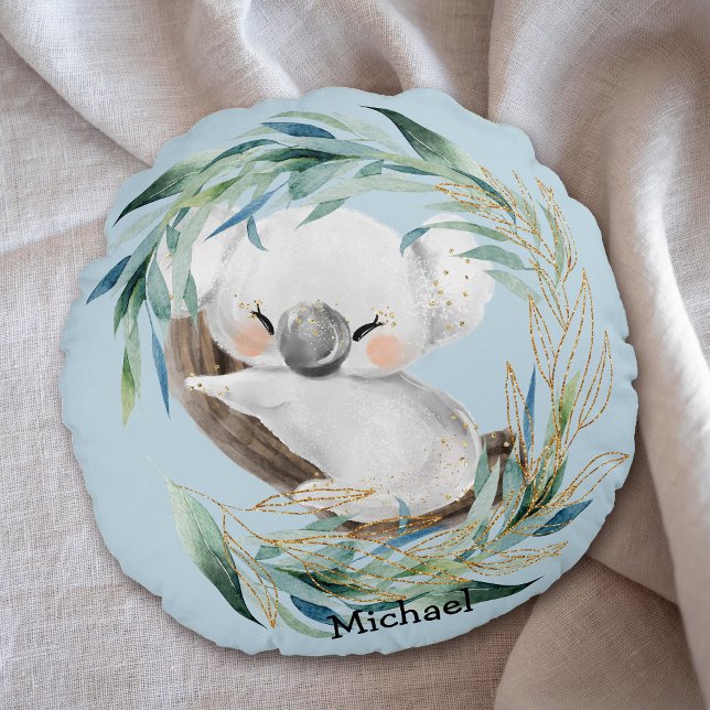 Baby Koala Bear i utandningsluften Rund Pillow Rund Kudde (Skapare uppladdad)